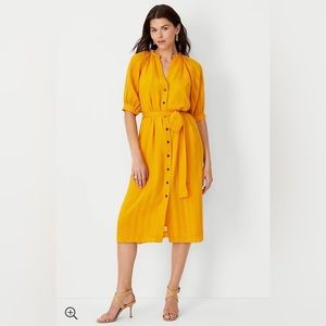 Ann Taylor Puff Sleeve Belted Shirtdress